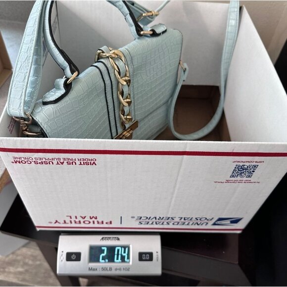 Aldo Glenda Croc Embossed Light Blue Satchel Gold Hardware Detail Shoulder Bag - Picture 12 of 12